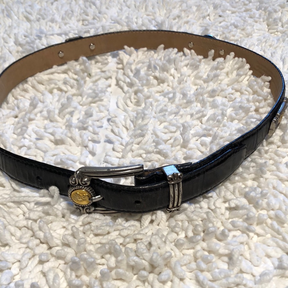 🚨B2G1 BRIGHTON Vintage Museum Collection Black Chrome Gold Leather Belt